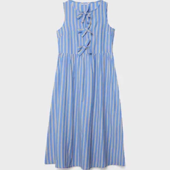 Tie front bows midi dress babydoll maxi Stradivarius Asos striped sleeveless - Picture 8 of 8